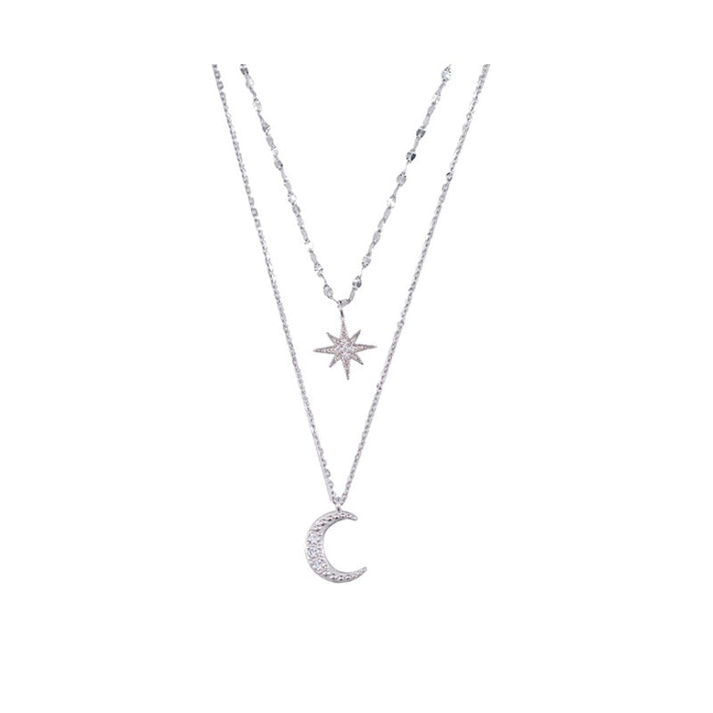 Women's Silver Double Moon Necklace — Elegant Celestial Pendant Jewellery for Evening & Special Occasions | Koossa