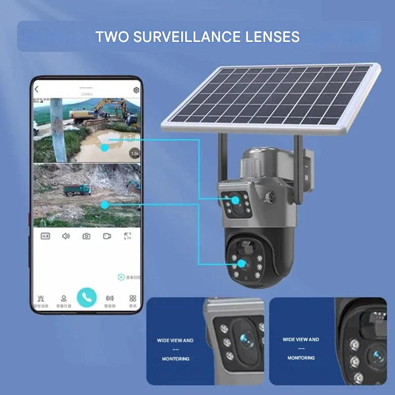Caméra de surveillance 4K double objectif panneau solaire zoom 10× rotation 360° WiFi 4G vision nocturne | Koossa
