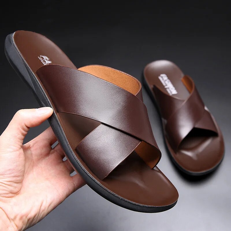 Men's Open-Back Slip-On Sandals in Brown and Black – Casual Everyday Comfort for Walks and Leisure | Koossa