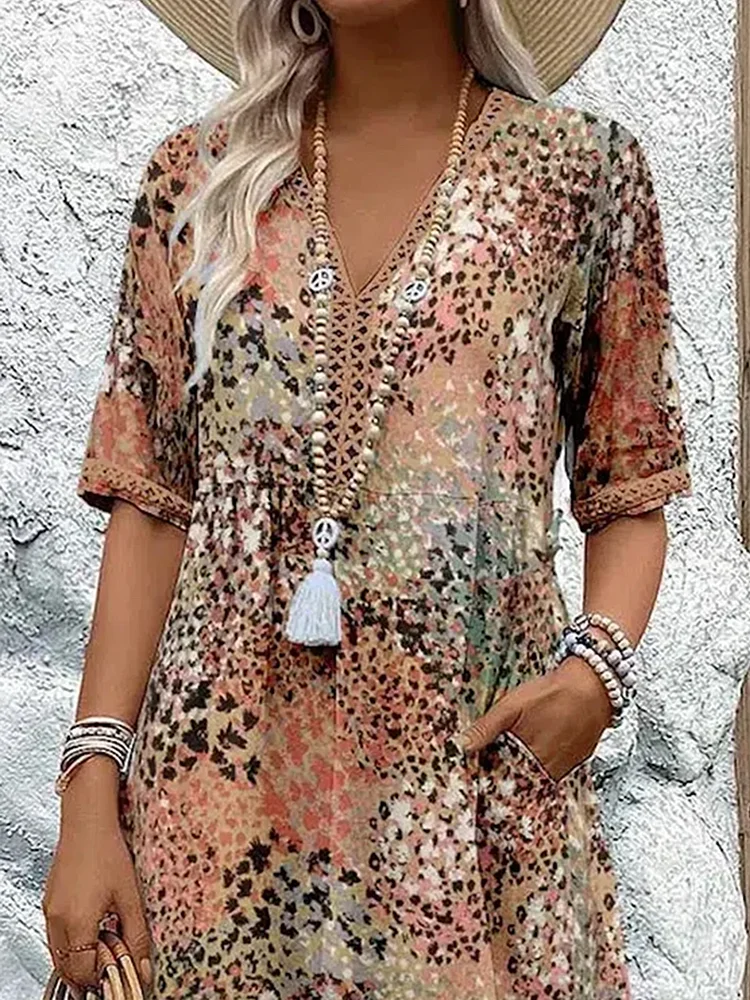 Vibrant Patterned Midi Dress in Flowing Silhouette for Women | Elegant Statement Dress with Graceful Movement and Bold Character | Koossa