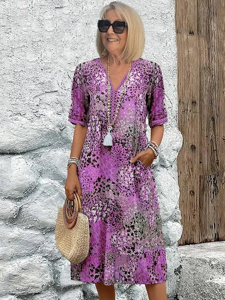 Vibrant Patterned Midi Dress in Flowing Silhouette for Women | Elegant Statement Dress with Graceful Movement and Bold Character | Koossa