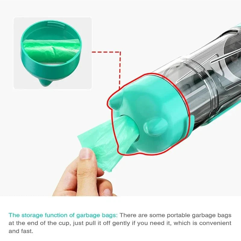 Dog Water Bottle 3-in-1 BPA-Free 300ml 500ml Food Compartment Poop Bag Dispenser Portable Travel Walking Dog Cat | Koossa