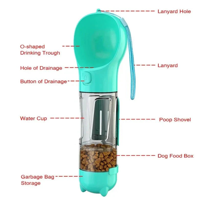 Dog Water Bottle 3-in-1 BPA-Free 300ml 500ml Food Compartment Poop Bag Dispenser Portable Travel Walking Dog Cat | Koossa