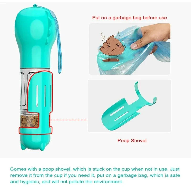 Dog Water Bottle 3-in-1 BPA-Free 300ml 500ml Food Compartment Poop Bag Dispenser Portable Travel Walking Dog Cat | Koossa