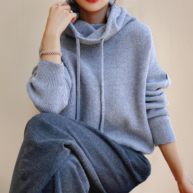Women's Oversized Funnel Neck Hoodie in Soft Fleece — Relaxed Leisure Jumper with Drawstring Detail for Casual Elegance | Koossa