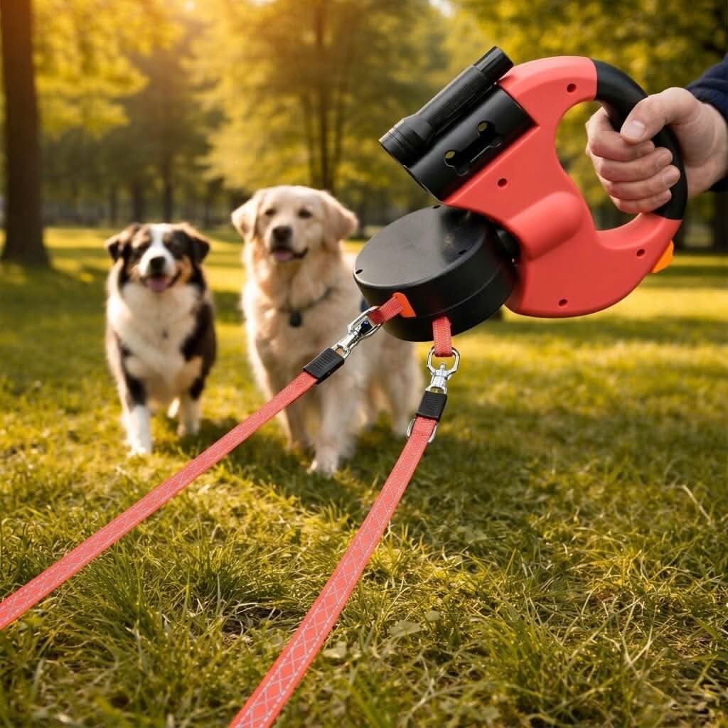 Double Dog Lead Adjustable 360 Swivel No Tangle Dual Leash Two Dogs Reflective Shock Absorbing Padded Handle Walking Coupler | Koossa