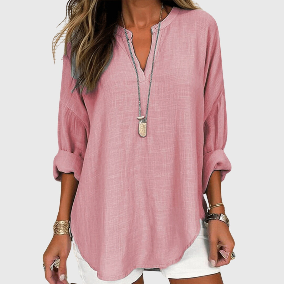 Women's Relaxed Long Sleeve Top in Soft Drape Fabric for Effortless Everyday Elegance | Koossa