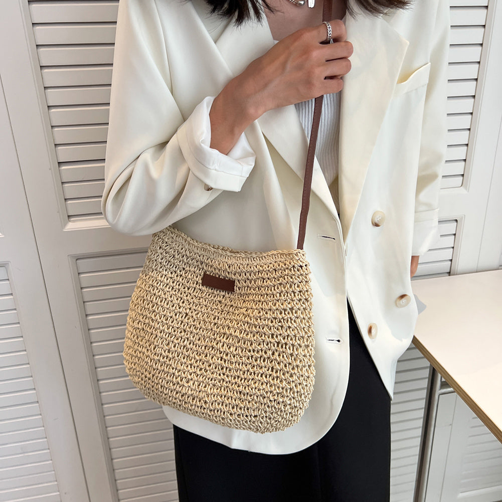 Women's Textured Shoulder Bag in Beige and Brown | Casual Everyday Handbag with Long Strap | Lightweight Summer Accessory for Relaxed Weekend Outings | Koossa
