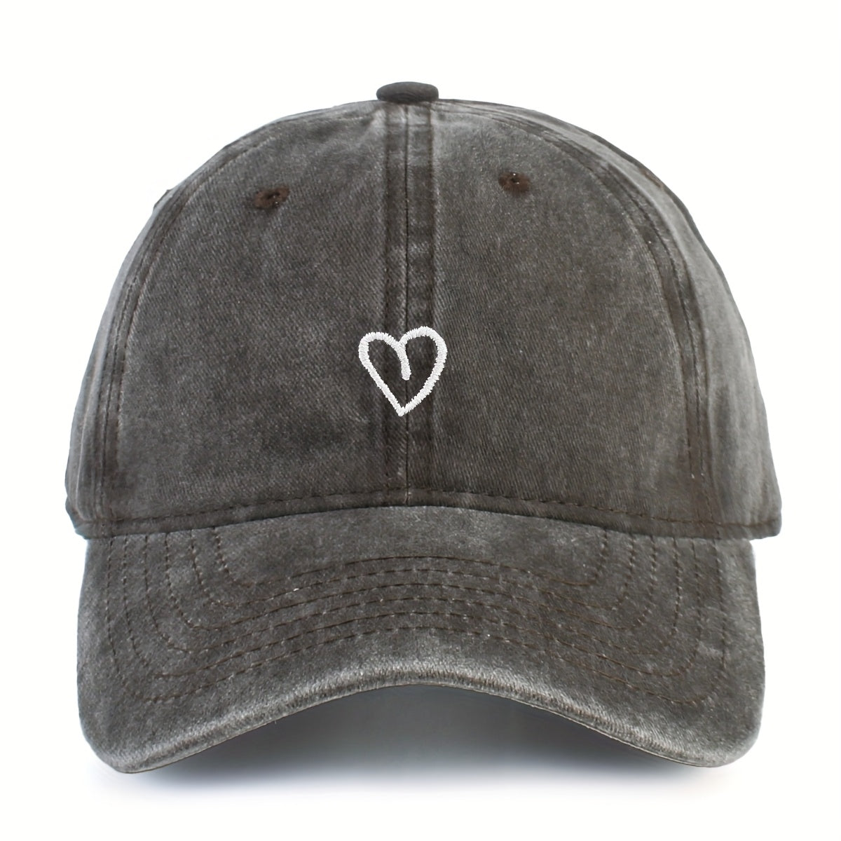 Women's Adjustable Baseball Cap, Washed Cotton Hat with Embroidered Heart, Breathable Summer Sun Hat for Casual Outdoor Wear | Lonoma
