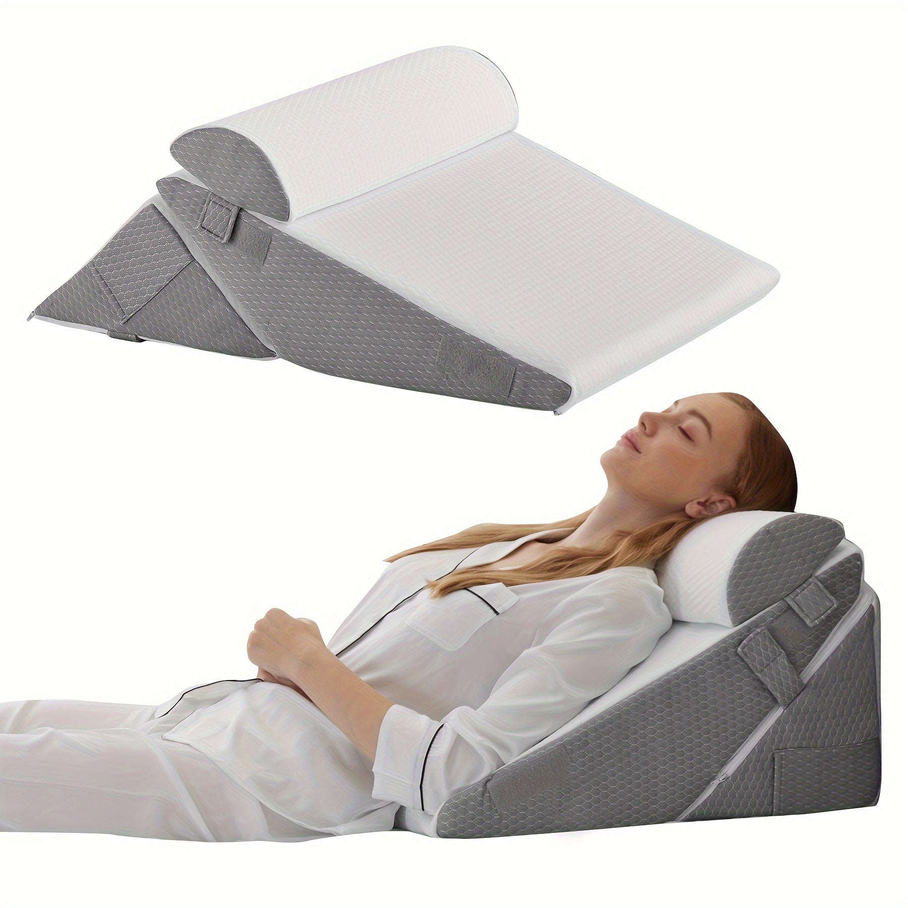 Coussin triangulaire ergonomique à mémoire de forme pour soutien dos jambes genoux position surélevée confort | Koossa