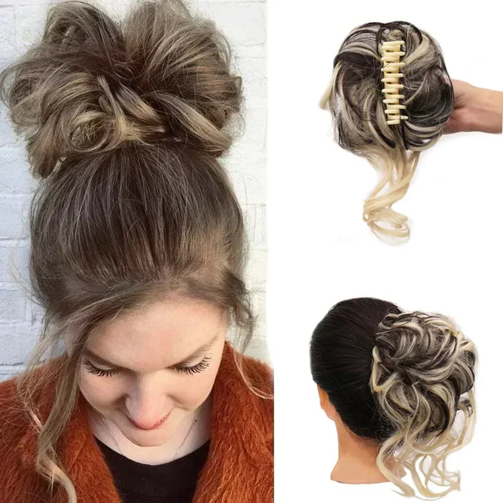 Clip-In Messy Bun Hair Extension, Curly Synthetic Updo Hairpiece for Women, Scrunchie Chignon for Everyday, Weddings & Parties | Lonoma