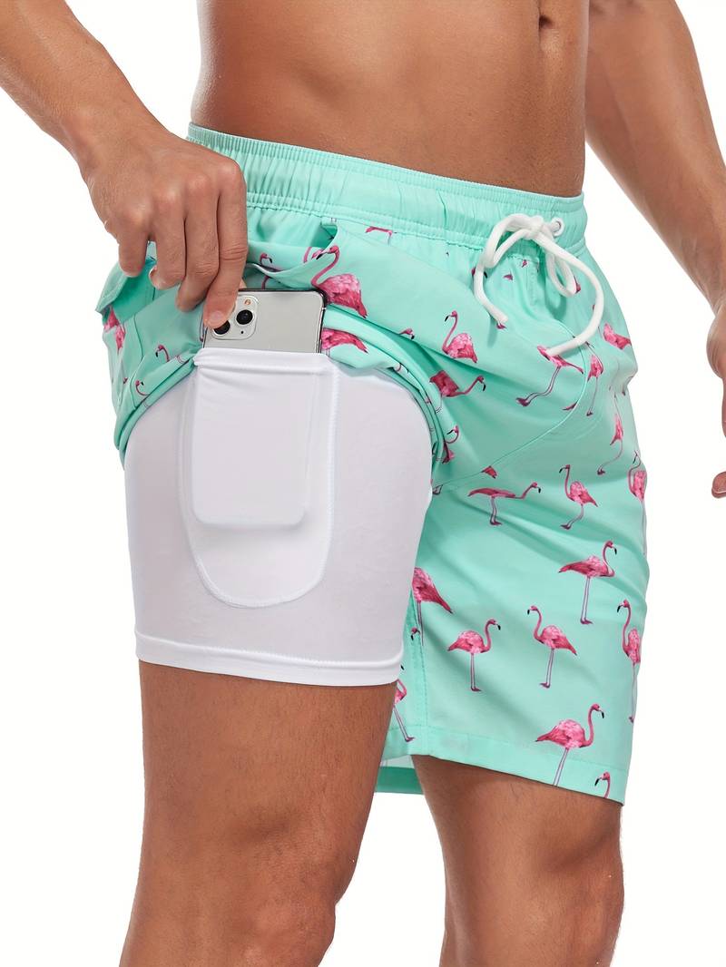 Men's Quick-Dry Swim Shorts in Lightweight Fabric | Relaxed Fit Mid-Thigh Beach Trunks with Elasticated Drawstring Waist and Side Pockets for Holiday Swimming Pool Summer | Koossa