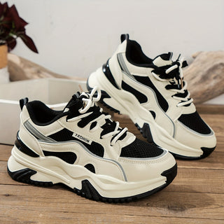 Women's Platform Trainers in Beige & Black — Comfortable Everyday Sneakers with Elevated Sole | Koossa