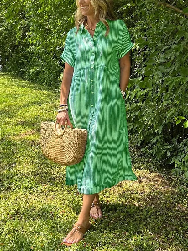 Women's Cotton Maxi Shirt Dress with Button Front and Classic Collar – Elegant Summer Dress for Everyday Occasions | Koossa