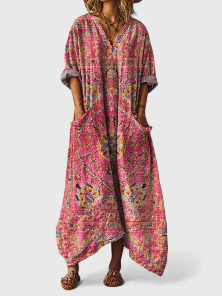 Women's Oversized Pocket Dress with Embroidery Detail – Relaxed Everyday Cotton Dress with Feminine Detailing | Koossa