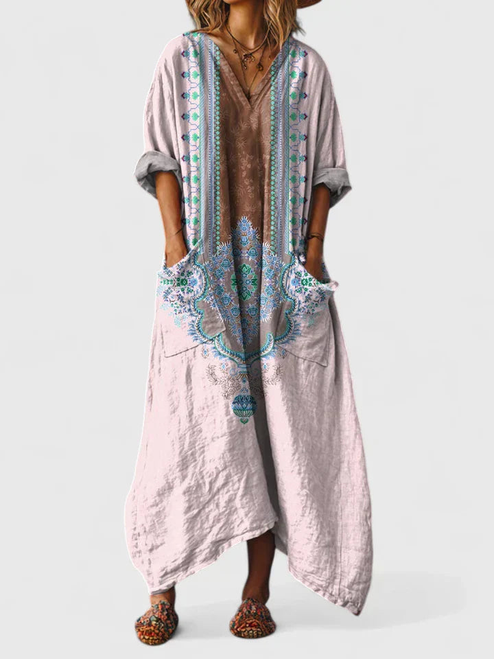 Women's Oversized Pocket Dress with Embroidery Detail – Relaxed Everyday Cotton Dress with Feminine Detailing | Koossa