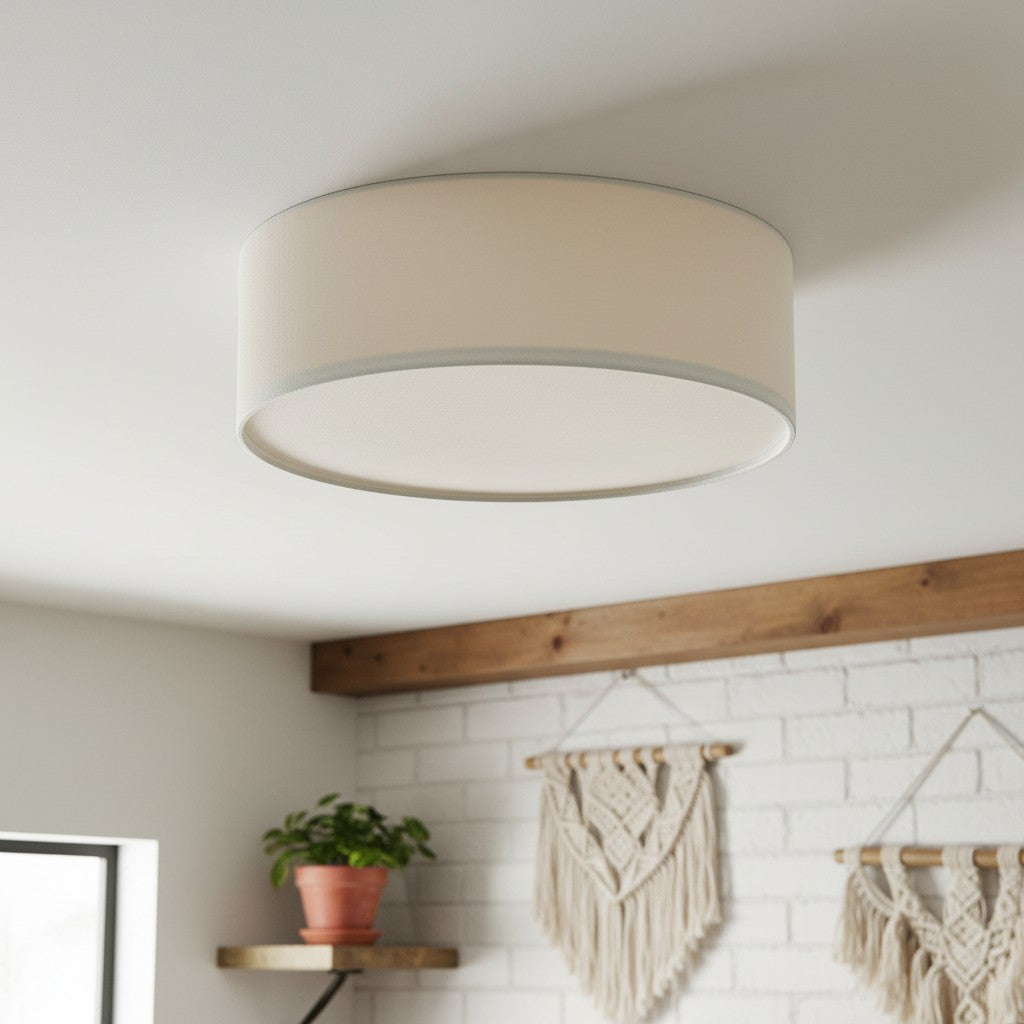 Flush Mount Drum Shade Ceiling Light with Fabric Shade for Entryway, Hallway, Bedroom, Dining Room, Kitchen | Lonoma