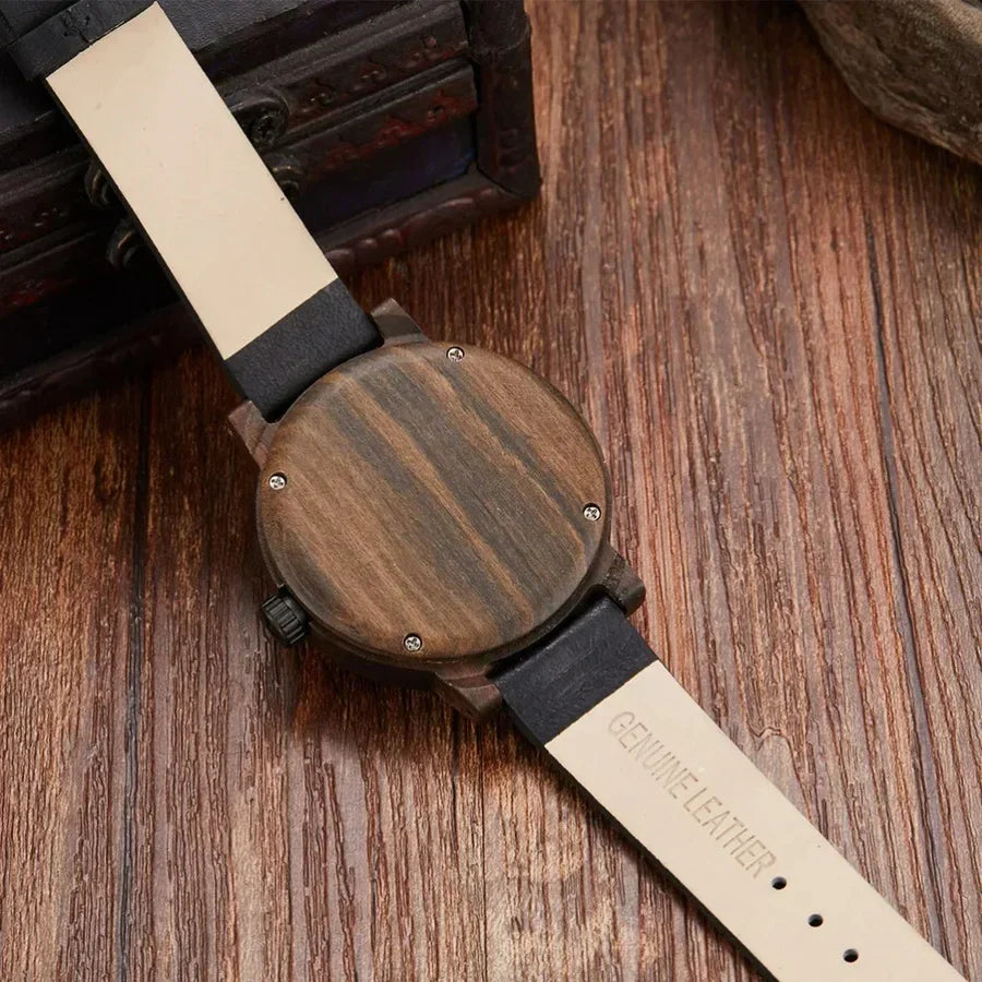 Men's Wooden Watch with Leather Strap — Classic Timepiece with Compass for Everyday Elegance | Koossa