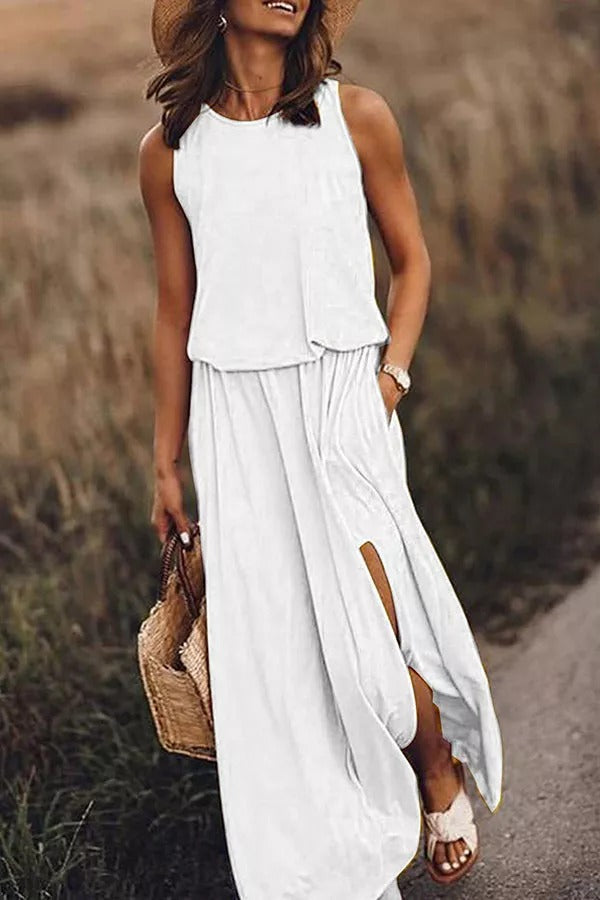 Women's Flowing Maxi Dress with Side Slit — Effortless Summer Dress for Garden Parties & Special Occasions | Koossa