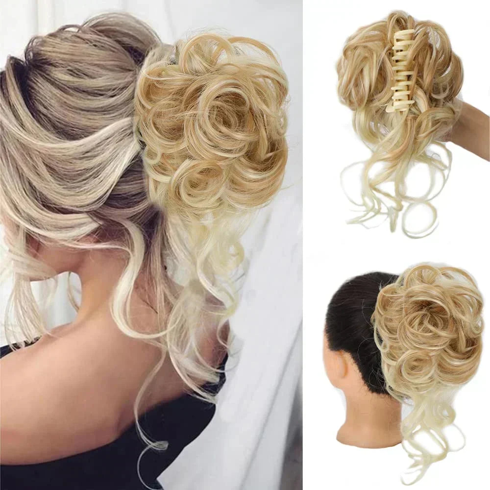 Clip-In Messy Bun Hair Extension, Curly Synthetic Updo Hairpiece for Women, Scrunchie Chignon for Everyday, Weddings & Parties | Lonoma