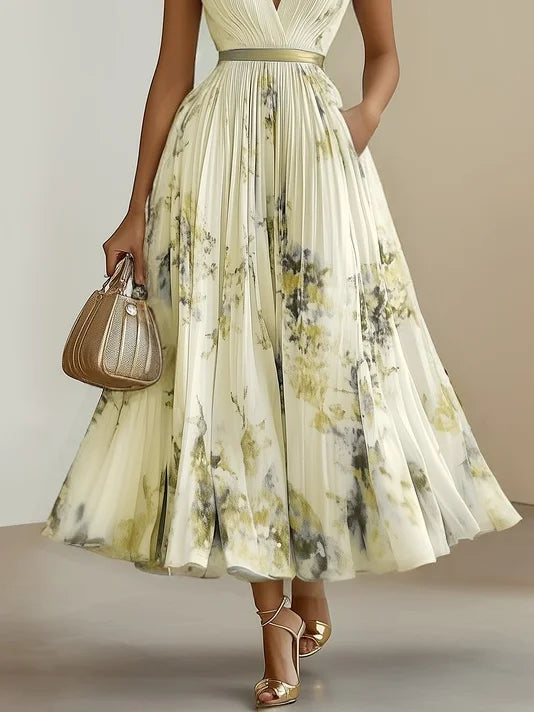 Women's Sleeveless Wrap Maxi Dress with V-Neckline in Soft Pastel Tones for Garden Parties and Summer Occasions | Koossa