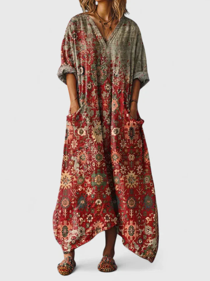 Women's Oversized Pocket Dress with Embroidery Detail – Relaxed Everyday Cotton Dress with Feminine Detailing | Koossa