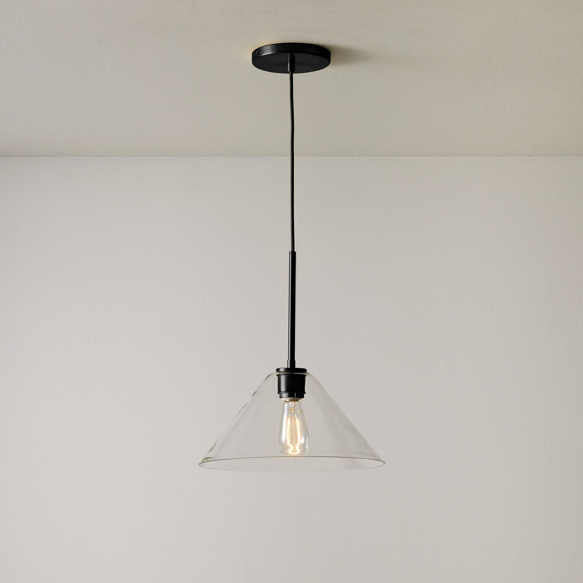 Tapered Glass Hanging Fixture with Metal Canopy – E26 Socket – Dimmable for Dining Room, Island, Entryway | Lonoma