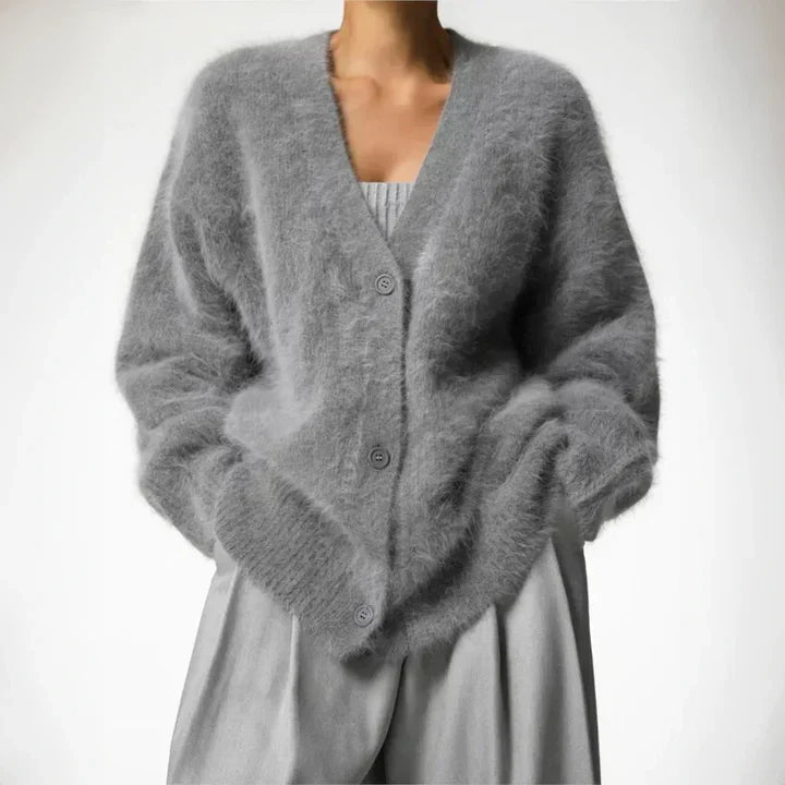 Women's Plush V-Neck Button-Front Cardigan – Cozy Oversized Sweater with Dropped Shoulders for Fall & Winter | Casual Knitwear | Lonoma