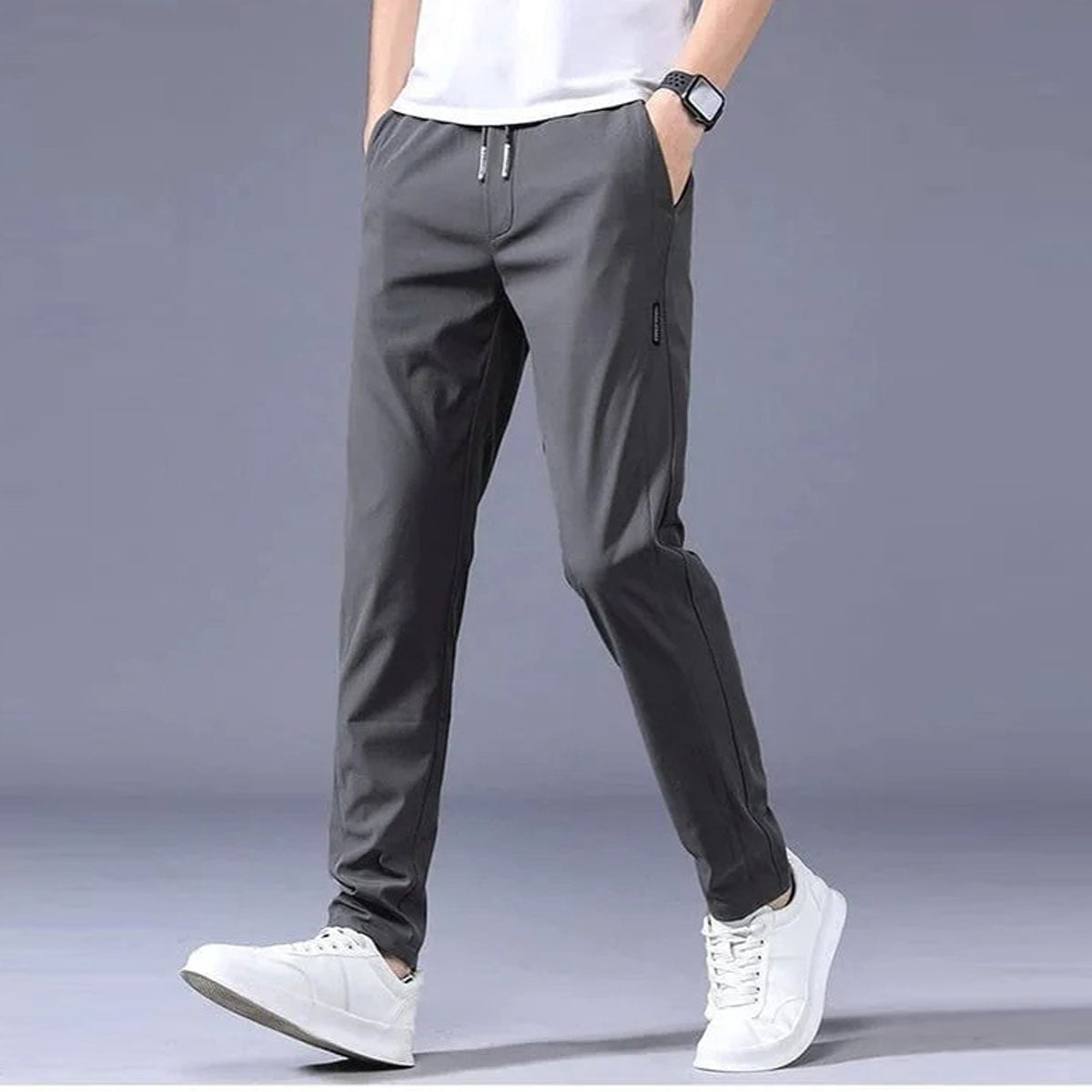Men's Drawstring Trousers — Tapered Leg Casual Trousers with Side Pockets for Everyday Comfort | Koossa