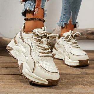 Women's Platform Trainers in Beige & Black — Comfortable Everyday Sneakers with Elevated Sole | Koossa