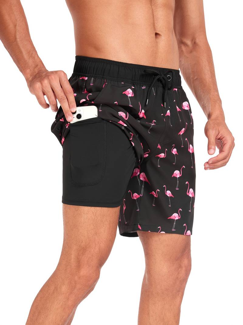 Men's Quick-Dry Swim Shorts in Lightweight Fabric | Relaxed Fit Mid-Thigh Beach Trunks with Elasticated Drawstring Waist and Side Pockets for Holiday Swimming Pool Summer | Koossa