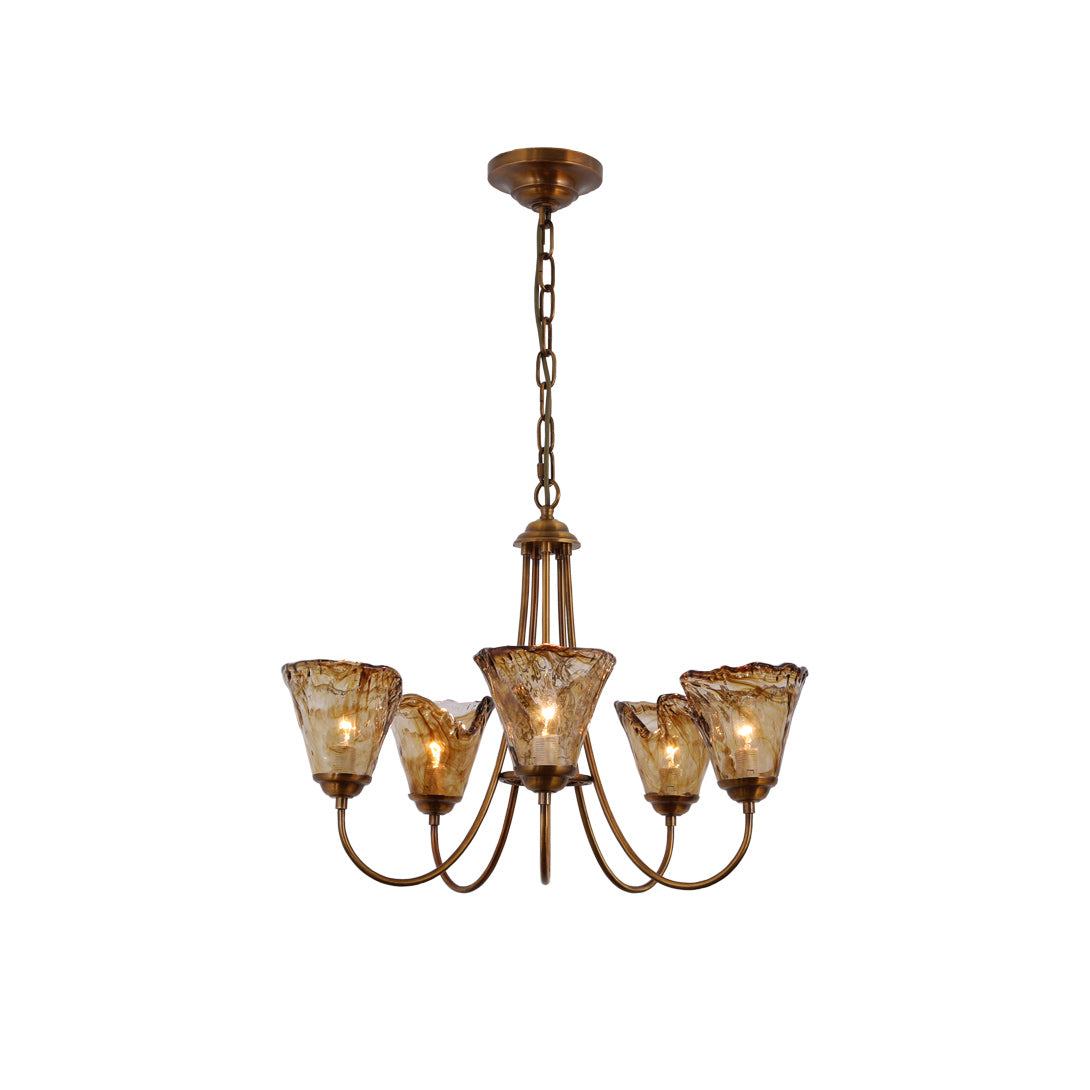Amber Glass Globe Chandelier with Dark Brass Frame – Multi-Light Adjustable Height Hanging Fixture for Dining Room, Entryway, Living Room | Lonoma