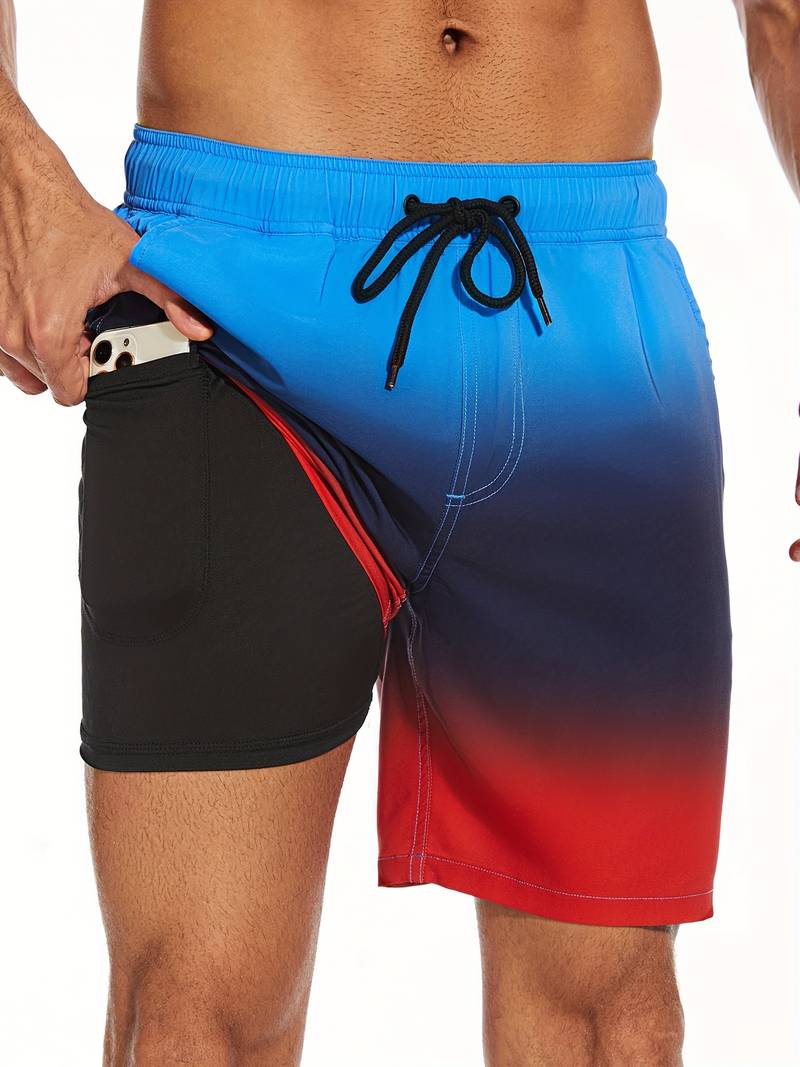 Men's Quick-Dry Swim Shorts in Lightweight Fabric | Relaxed Fit Mid-Thigh Beach Trunks with Elasticated Drawstring Waist and Side Pockets for Holiday Swimming Pool Summer | Koossa