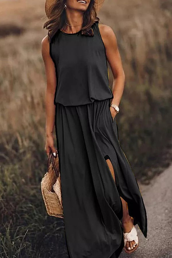 Women's Flowing Maxi Dress with Side Slit — Effortless Summer Dress for Garden Parties & Special Occasions | Koossa
