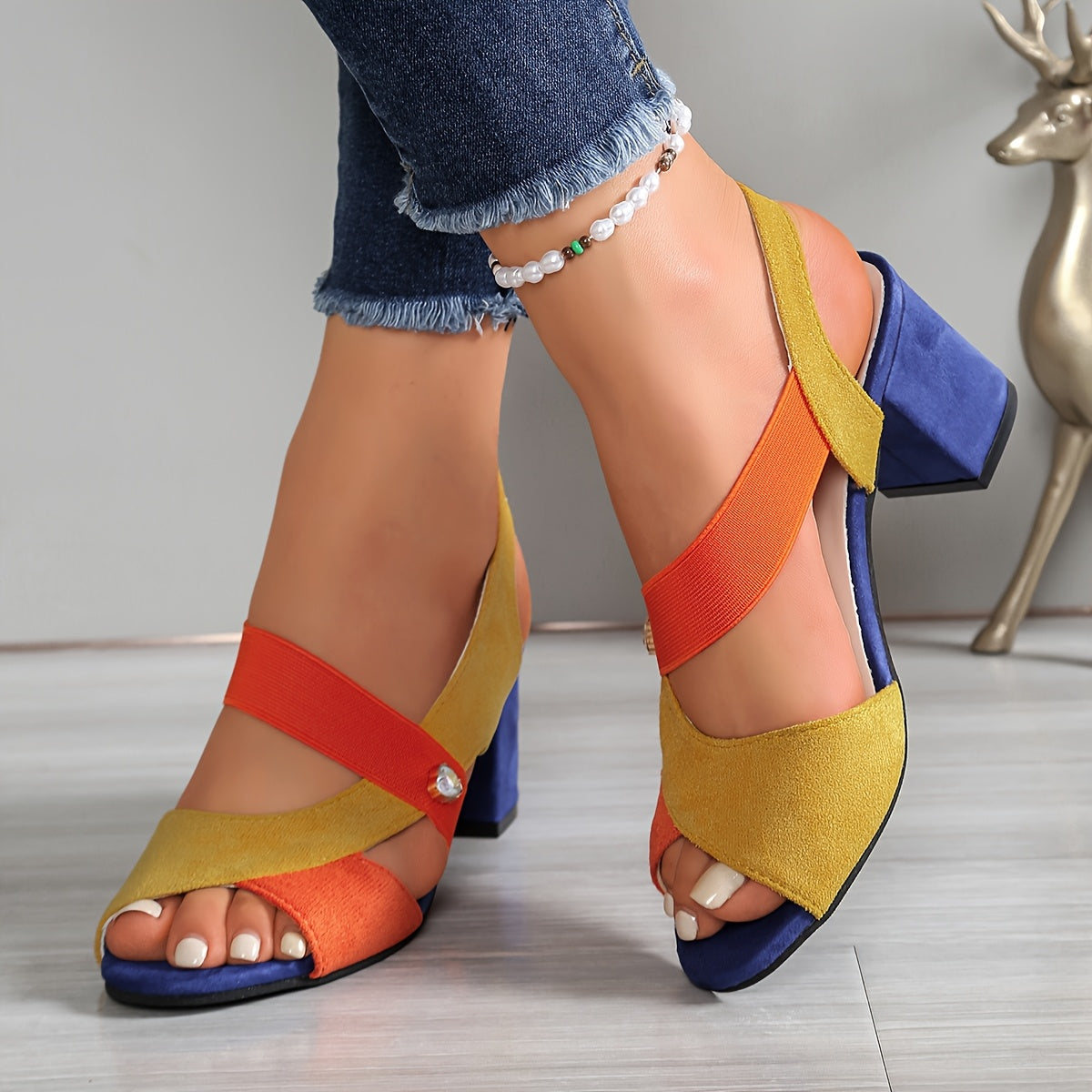 Women's Cushioned Block Heel Court Shoes in Black, Sky Blue & Tangerine – Supportive Orthopedic Footbed for All-Day Comfort | Koossa