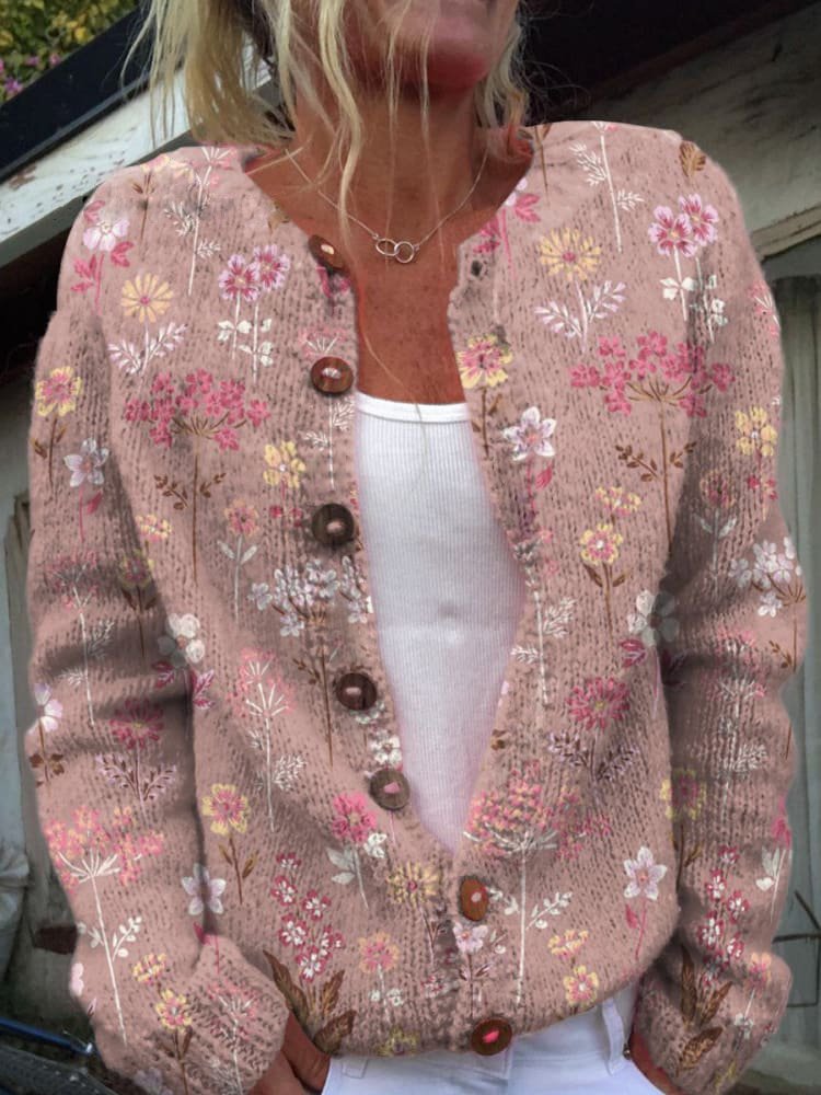 Women's Floral Cardigan — Elegant Round Neck Cardigan for Everyday Styling & Casual Occasions | Koossa