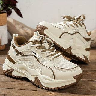 Women's Platform Trainers in Beige & Black — Comfortable Everyday Sneakers with Elevated Sole | Koossa