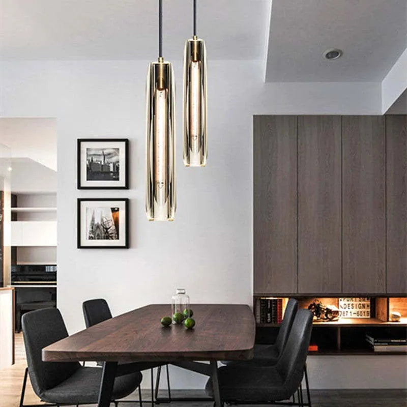 Glass Pendant Light with Brass Finish and Smoke Shade | Modern Drop Ceiling Fixture with E14 Socket | Adjustable Hanging Lamp | Lonoma