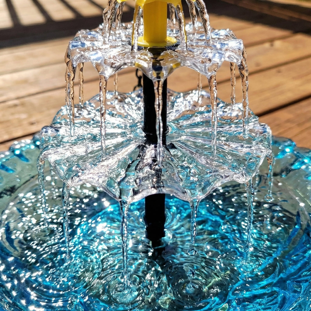 Solar Hanging Bird Bath Fountain, 10 in Glass Bowl with Cascading Water, Outdoor Garden Patio Backyard Decor for Songbirds & Wildlife | Lonoma