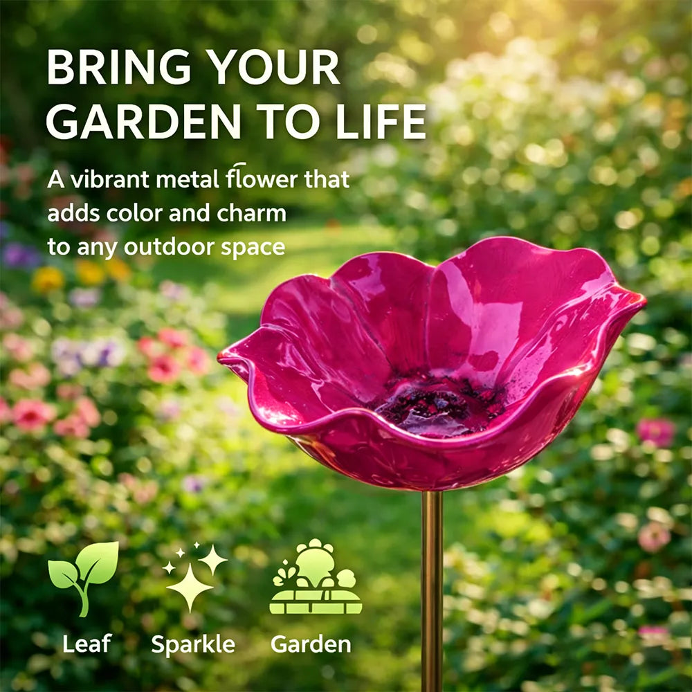 Pique décoratif en métal avec abreuvoir pour oiseaux 60 cm fleur colorée biodiversité jardin extérieur | Koossa