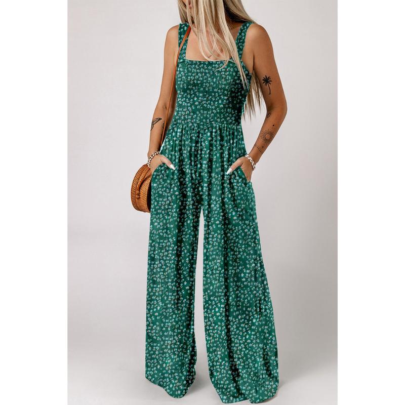 Women's Wide-Leg Floral Jumpsuit in Flowing Silhouette for Garden Parties and Spring Gatherings | Koossa
