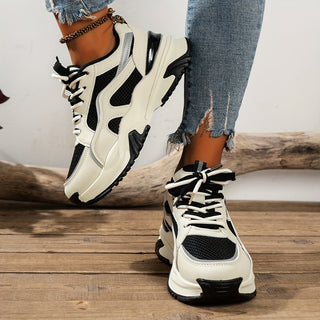 Women's Platform Trainers in Beige & Black — Comfortable Everyday Sneakers with Elevated Sole | Koossa