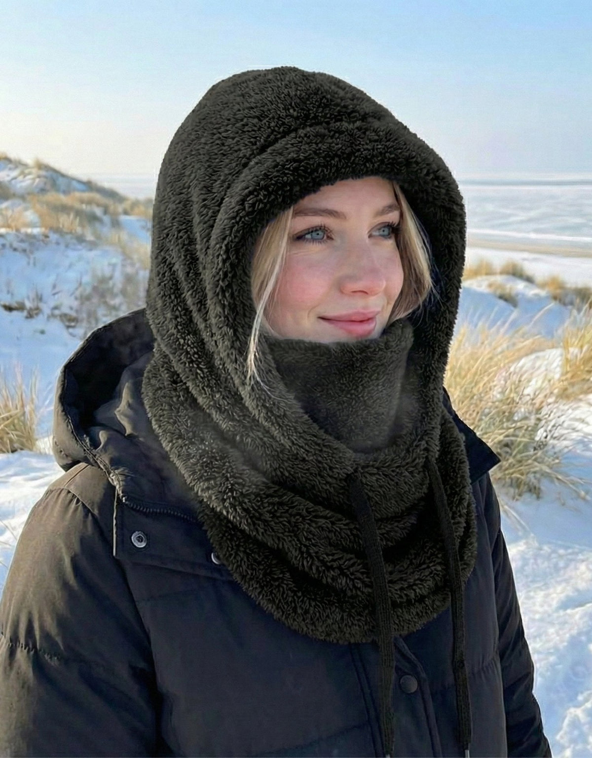 Hooded Scarf Hat for Women - Warm Knit Winter Cap with Built-In Neck Warmer, One Size Cold Weather Accessory | Lonoma