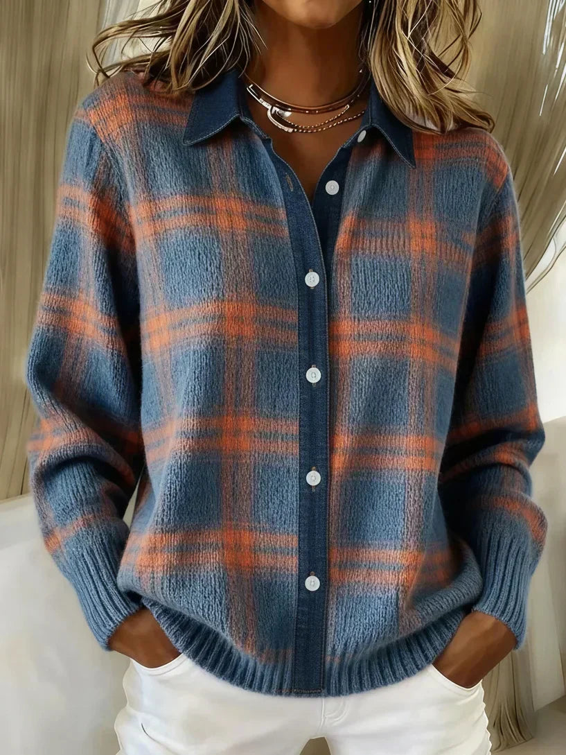 Women's Longline Button-Front Checkered Cardigan in Soft Knit | Relaxed Fit Layering Piece for Cool Days and Casual Elegance | Koossa