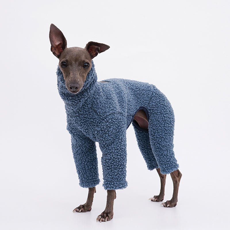 Dog Teddy Fleece Jumpsuit Polyester Full Body Onesie Italian Greyhound Whippet Plush Warm Dog Suit Winter Blue XS–2XL | Koossa