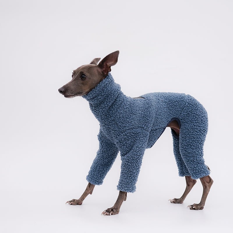 Dog Teddy Fleece Jumpsuit Polyester Full Body Onesie Italian Greyhound Whippet Plush Warm Dog Suit Winter Blue XS–2XL | Koossa