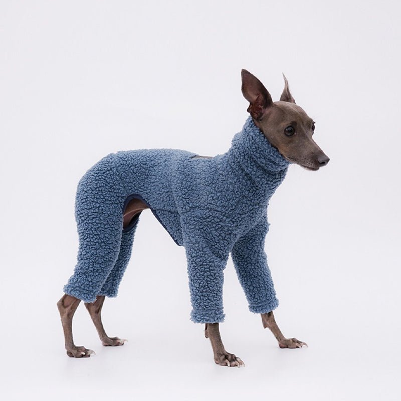 Dog Teddy Fleece Jumpsuit Polyester Full Body Onesie Italian Greyhound Whippet Plush Warm Dog Suit Winter Blue XS–2XL | Koossa