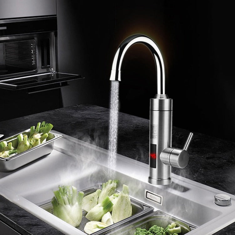 Robinet de cuisine automatique infrarouge nickel brossé sans contact hygiène économie d'eau portée 5 cm | Koossa