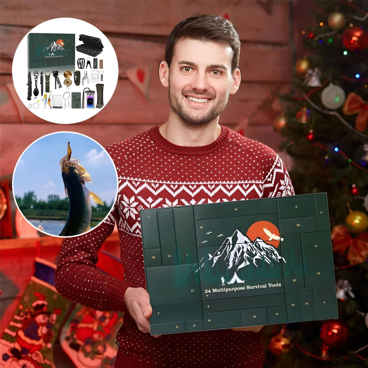 Outdoor Survival Gear Advent Calendar for Men, 24 Camping Tools for Hiking, Backpacking & Wilderness Adventures, Holiday Countdown Gift | Lonoma