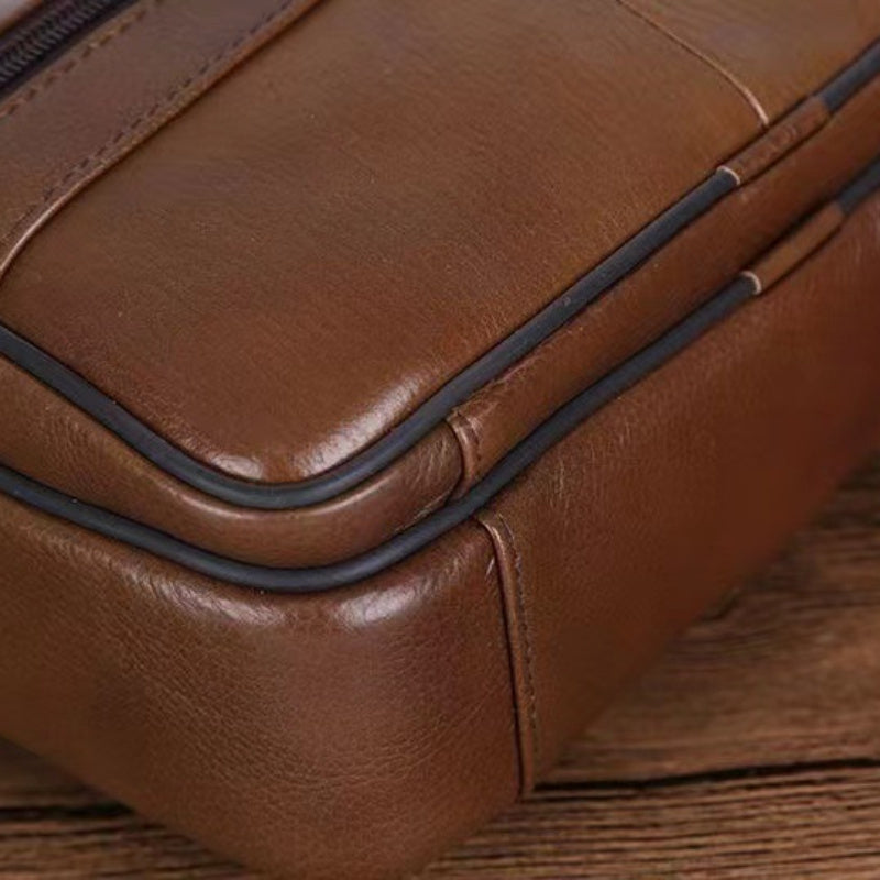 Men's Genuine Cowhide Messenger Bag Adjustable Strap Multiple Pockets Everyday Carry for Work Travel Errands | Lonoma